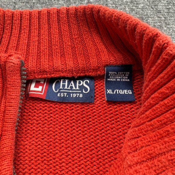 Chaps Sweater Mens XL Orange 1/4 Zip Pullover Jumper Logo Knit Outdoor Autumn - Picture 3 of 14